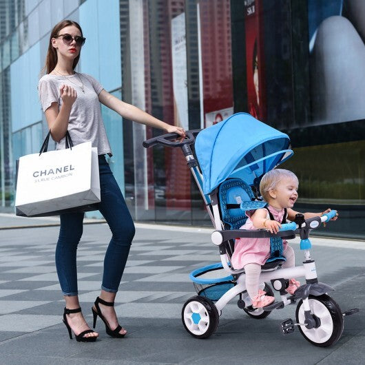 5-in-1 Detachable Baby Stroller Tricycle with Round Canopy-Blue W2B