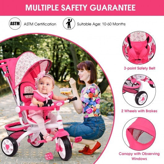 5-in-1 Detachable Baby Stroller Tricycle with Round Canopy-Blue W2B