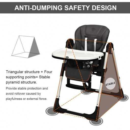 Foldable High chair with Multiple Adjustable Backrest-Black W2B