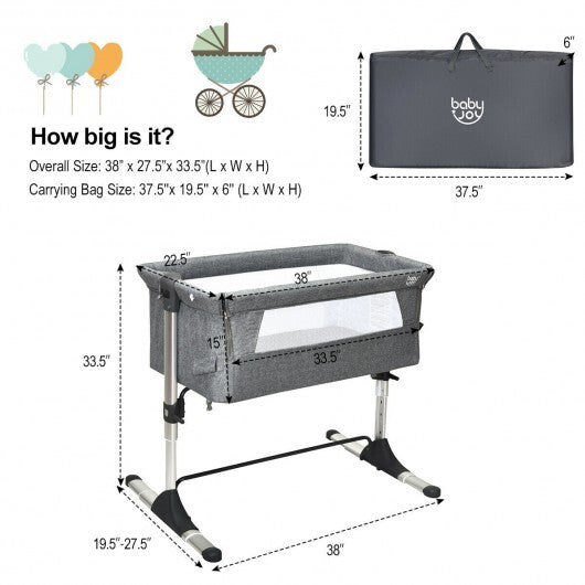 Travel Portable Baby Bed Side Sleeper Bassinet Crib with Carrying Bag-Gray - Color: Gray W2B