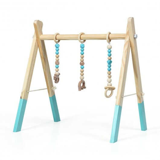 Portable 3 Wooden Newborn Baby Exercise Activity Gym Teething Toys Hanging Bar-Blue - Color: Blue W2B