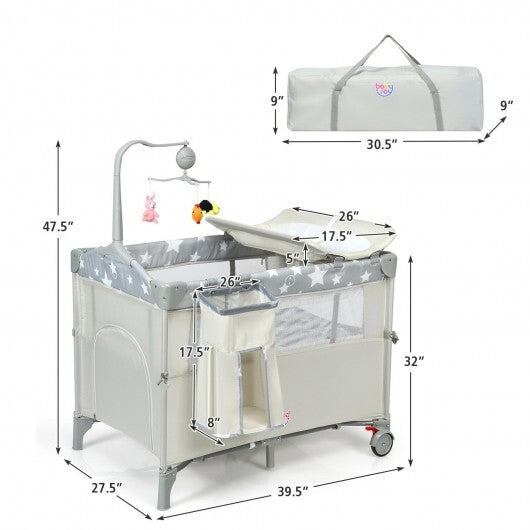 5-in-1 Portable Baby Beside Sleeper Bassinet Crib Playard with Diaper Changer-Beige W2B