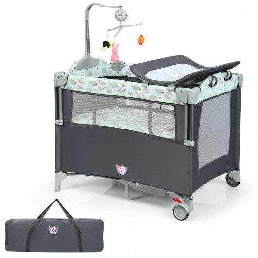 5-in-1 Portable Baby Beside Sleeper Bassinet Crib Playard with Diaper Changer-Beige W2B