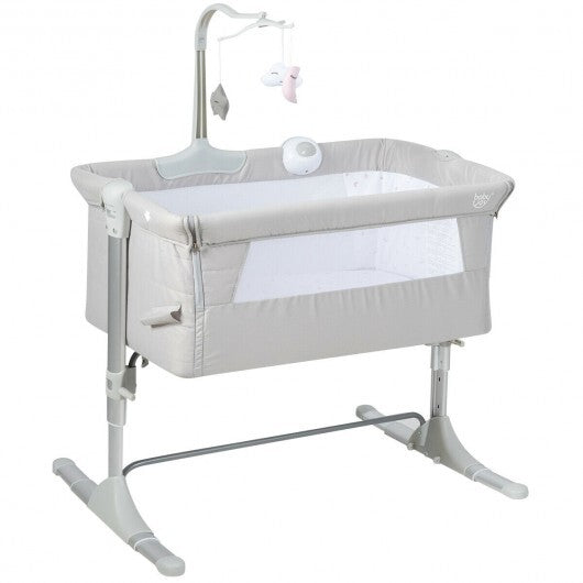 Height Adjustable Baby Side Crib with Music Box & Toys-Dark Gray W2B