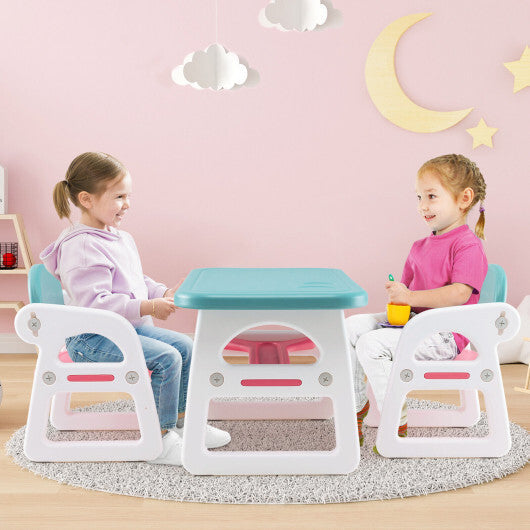 Kids Table and Chair Set with Building Blocks-Gray W2B