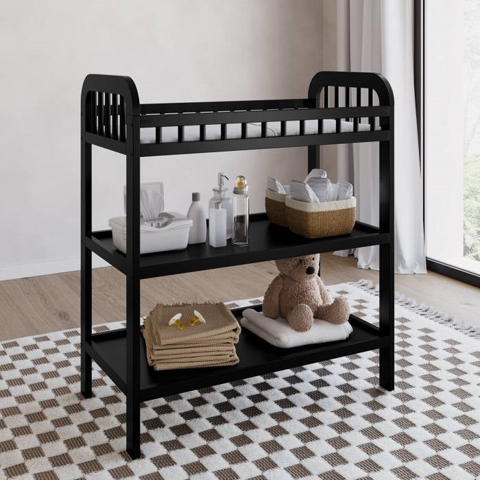 Baby Changing Table in Black Wood Finish with Safety Rail and Changing Pad FastFurnishings