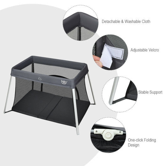 Lightweight Foldable Baby Playpen w/ Carry Bag-Dark Gray W2B