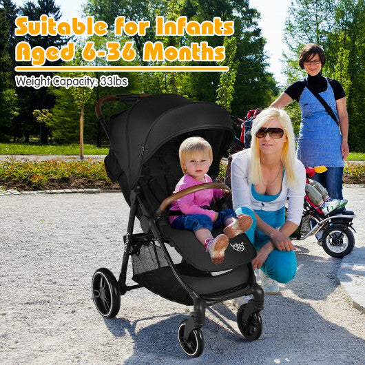 5-Point Harness Lightweight Infant Stroller with Foot Cover and Adjustable Backrest-Black W2B