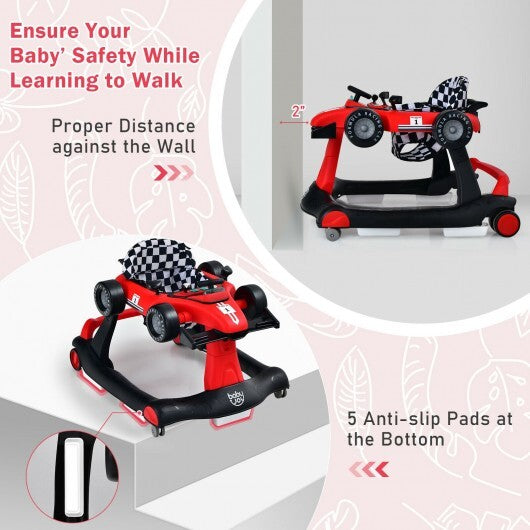 4-in-1 Foldable Activity Push Walker with Adjustable Height-Red - Color: Red W2B