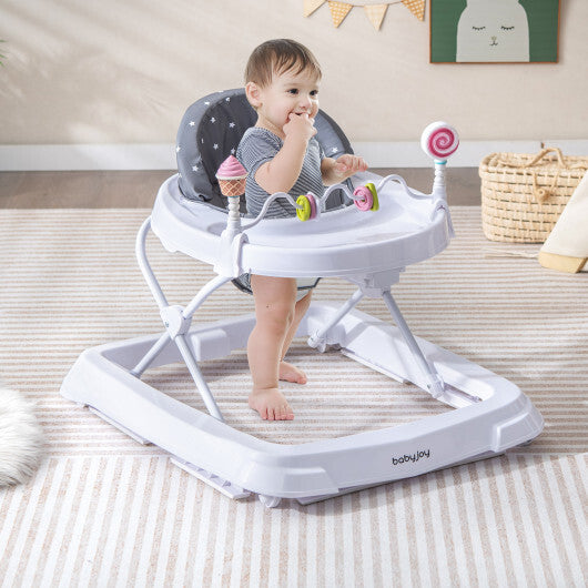 Foldable Baby Activity Walker with Adjustable Height and Detachable Seat Cushion-Gray W2B