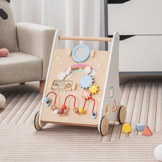 Wooden Baby Walker with Multiple Activities Center for Over 1 Year Old-White W2B