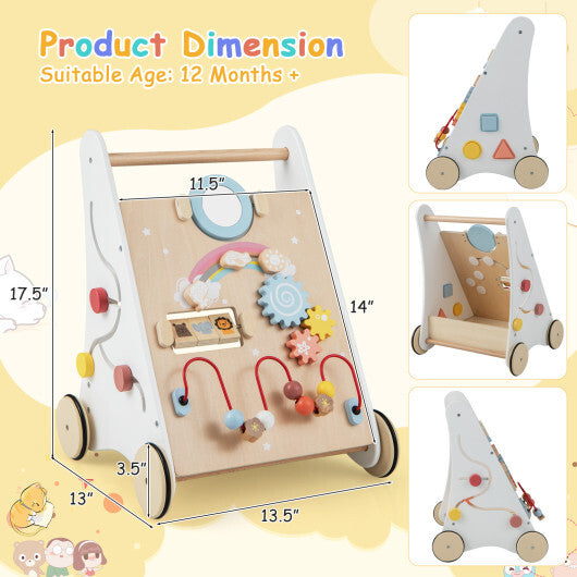 Wooden Baby Walker with Multiple Activities Center for Over 1 Year Old-White W2B