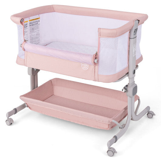Baby Bassinet Bedside Sleeper with 6-Level Adjustable Height-Beige W2B