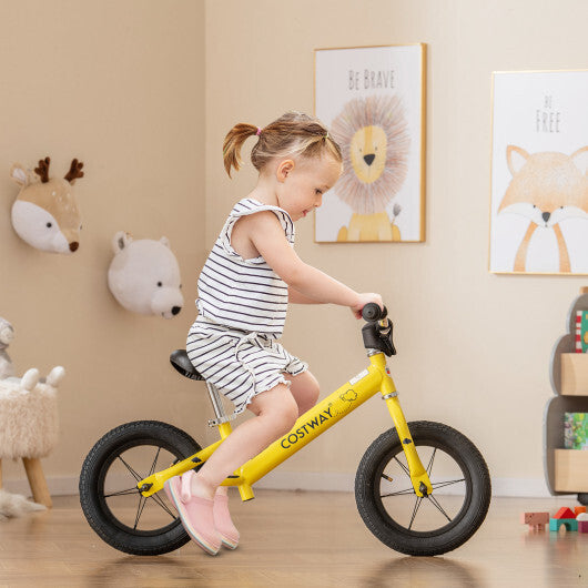 12 Inch Toddler Balance Bike with Height Adjustable Handlebar and Seat-Yellow W2B