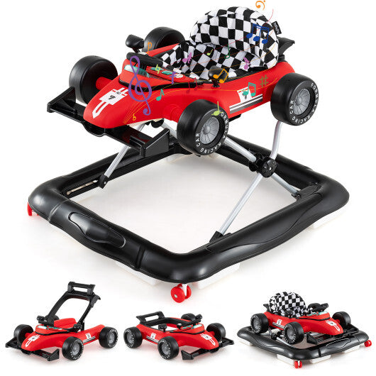 4-in-1 Baby Push Walker Activity Center Height Adjustable with Music Box-Red - Color: Red W2B