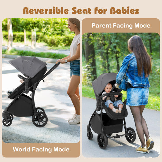 2-in-1 Baby Stroller with Bassinet Mode and Reversible Seat-Black W2B