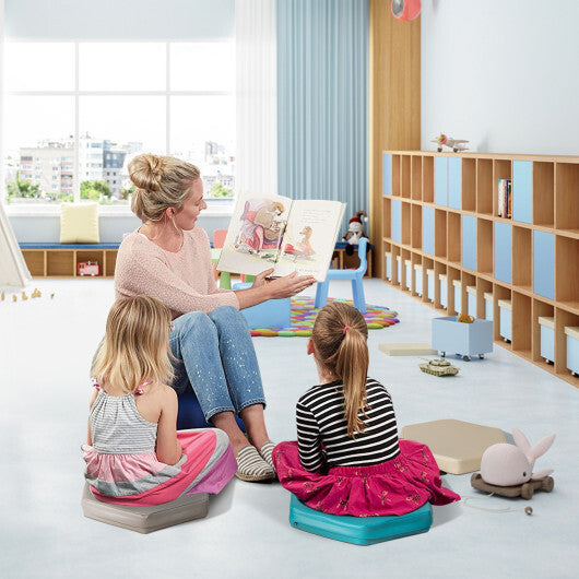 6 Pieces Multifunctional Hexagon Toddler Floor Cushions Classroom Seating with Handles-Blue W2B