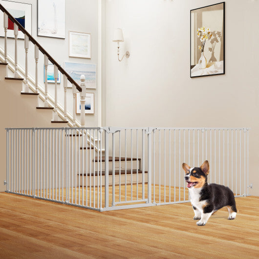 Extra Wide Baby Gate Fits 34.5-154" Openings 6-Panel Adjustable Pet Safety Fence-White W2B