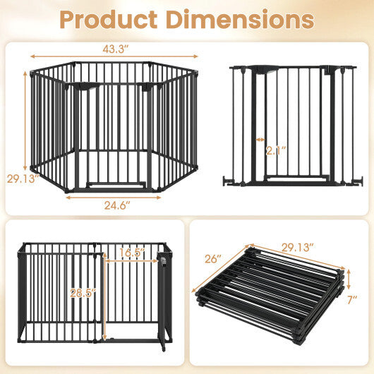 Extra Wide Baby Gate Fits 34.5-154" Openings 6-Panel Adjustable Pet Safety Fence-White W2B