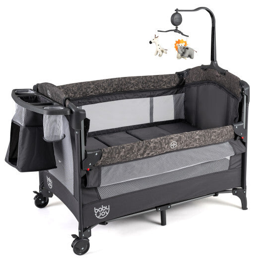 5-in-1 Bedside Bassinet with Diaper Changer and Mattress-Gray W2B