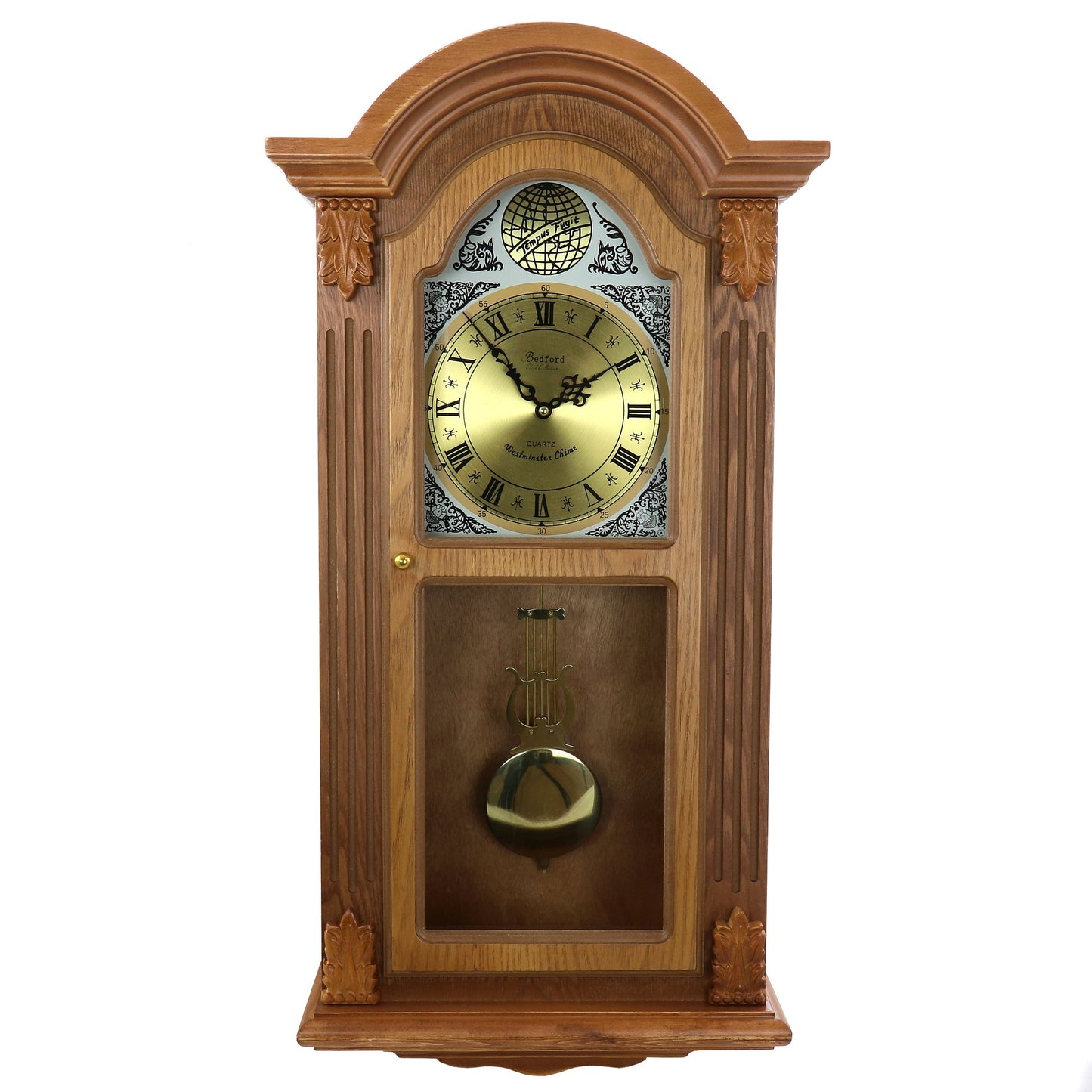 Bedford Clock Collection Honey Oak Chiming Pendulum Wall Clock W2B