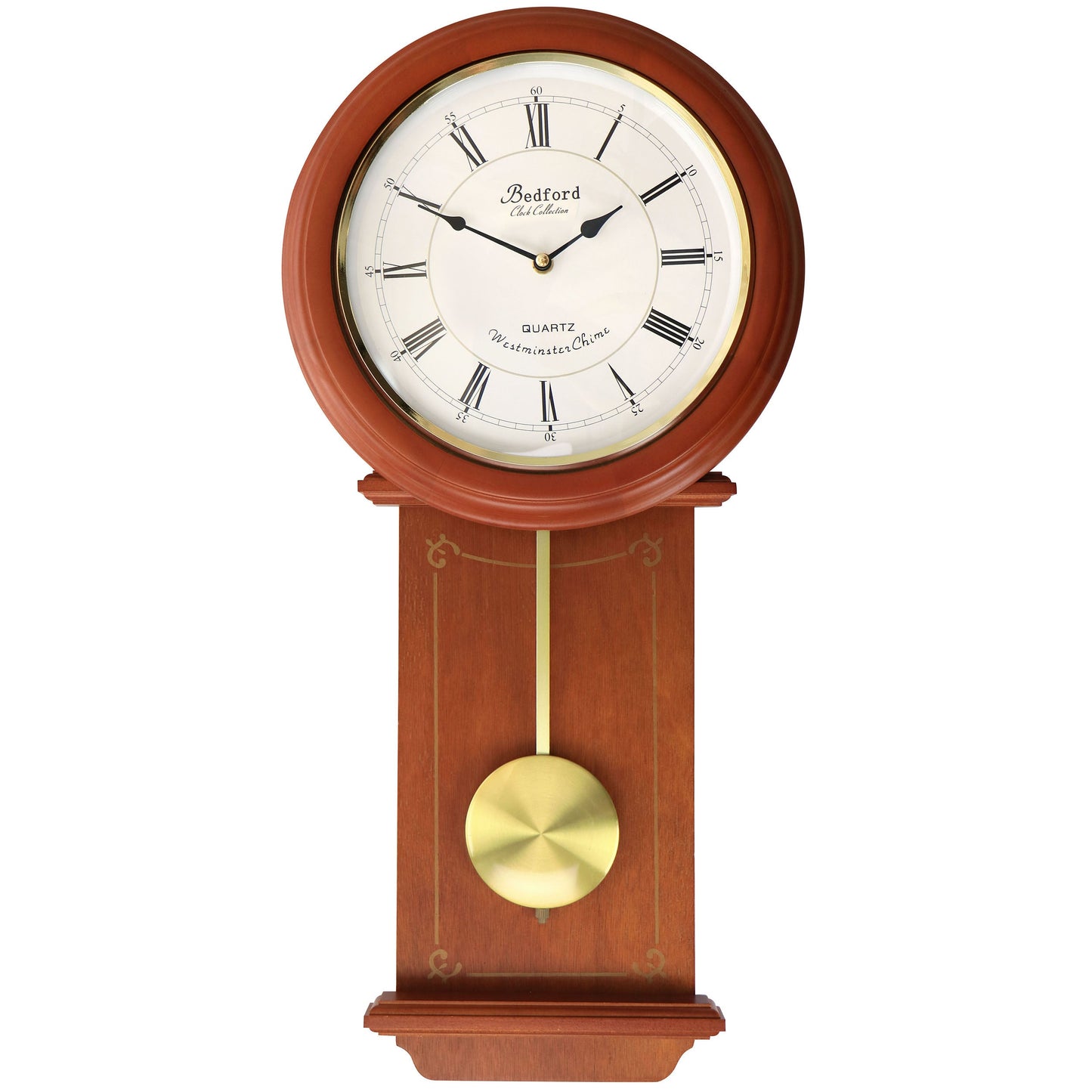 Bedford Clock Collection Olivia 24.5 Inch Cherry Wood Chiming Pendulum Wall Clock W2B