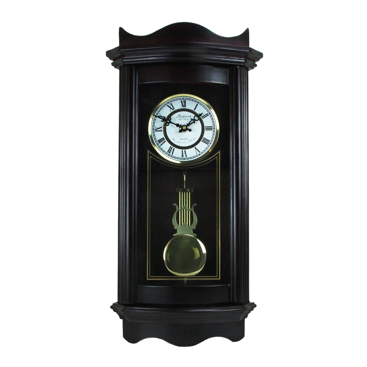 Bedford Clock Collection 25 Inch Chiming Pendulum Wall Clock in Weathered Chocolate Cherry Finish W2B