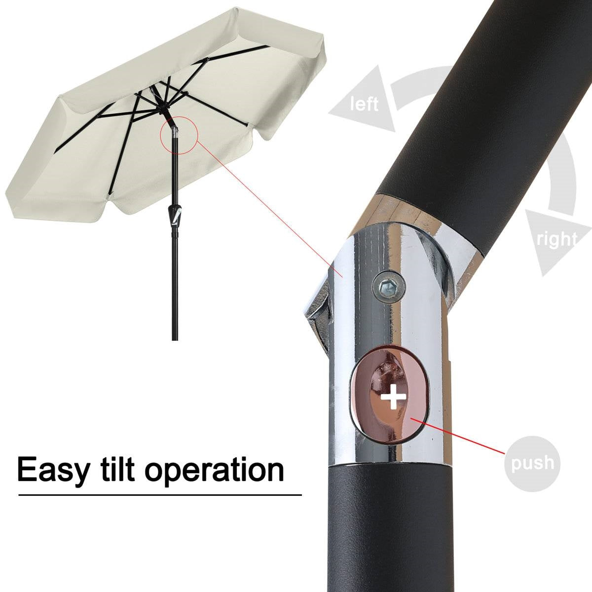 Off White 7.5 Foot Patio Umbrella with Push Button Tilt and Metal Pole FastFurnishings