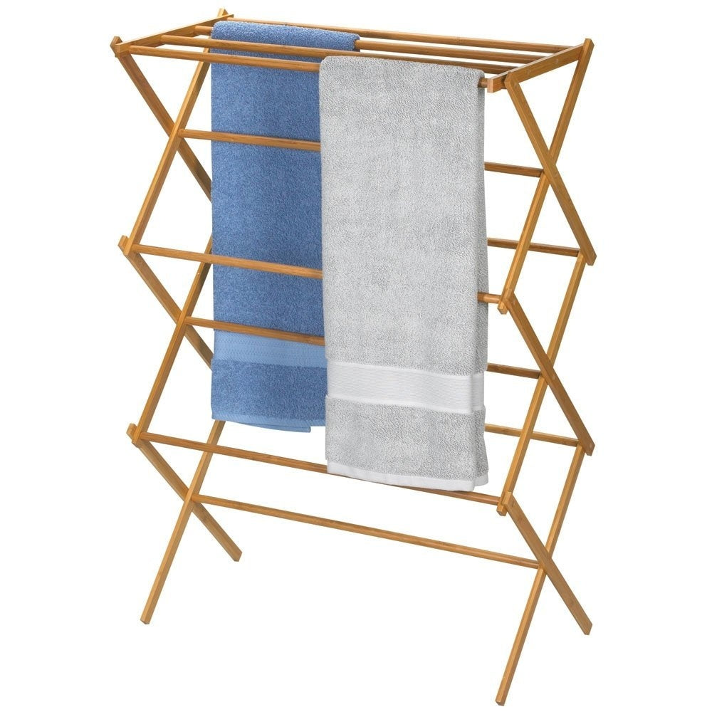 Folding Laundry Clothes Drying Rack in Bamboo Wood FastFurnishings