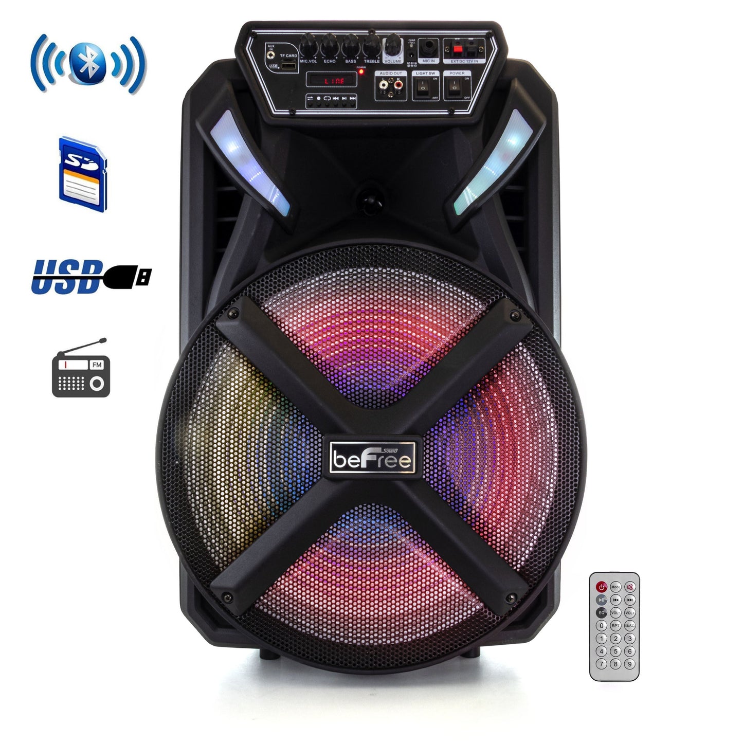beFree Sound 15 Inch Bluetooth Portable Rechargeable Party Speaker W2B