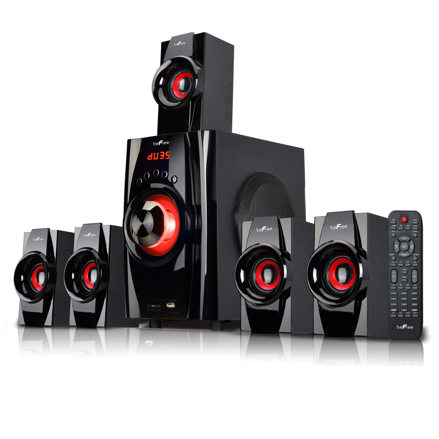 beFree Sound 5.1 Channel Surround Sound Bluetooth Speaker System- Red W2B