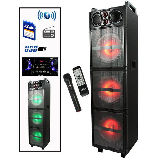 beFree Sound Triple 10 Inch Portable Bluetooth Subwoofer Speaker with Party Lights W2B