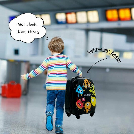 2 Pieces Kids Luggage Set 12 Inch Backpack and 16 Inch Rolling Suitcase - Color: Black W2B