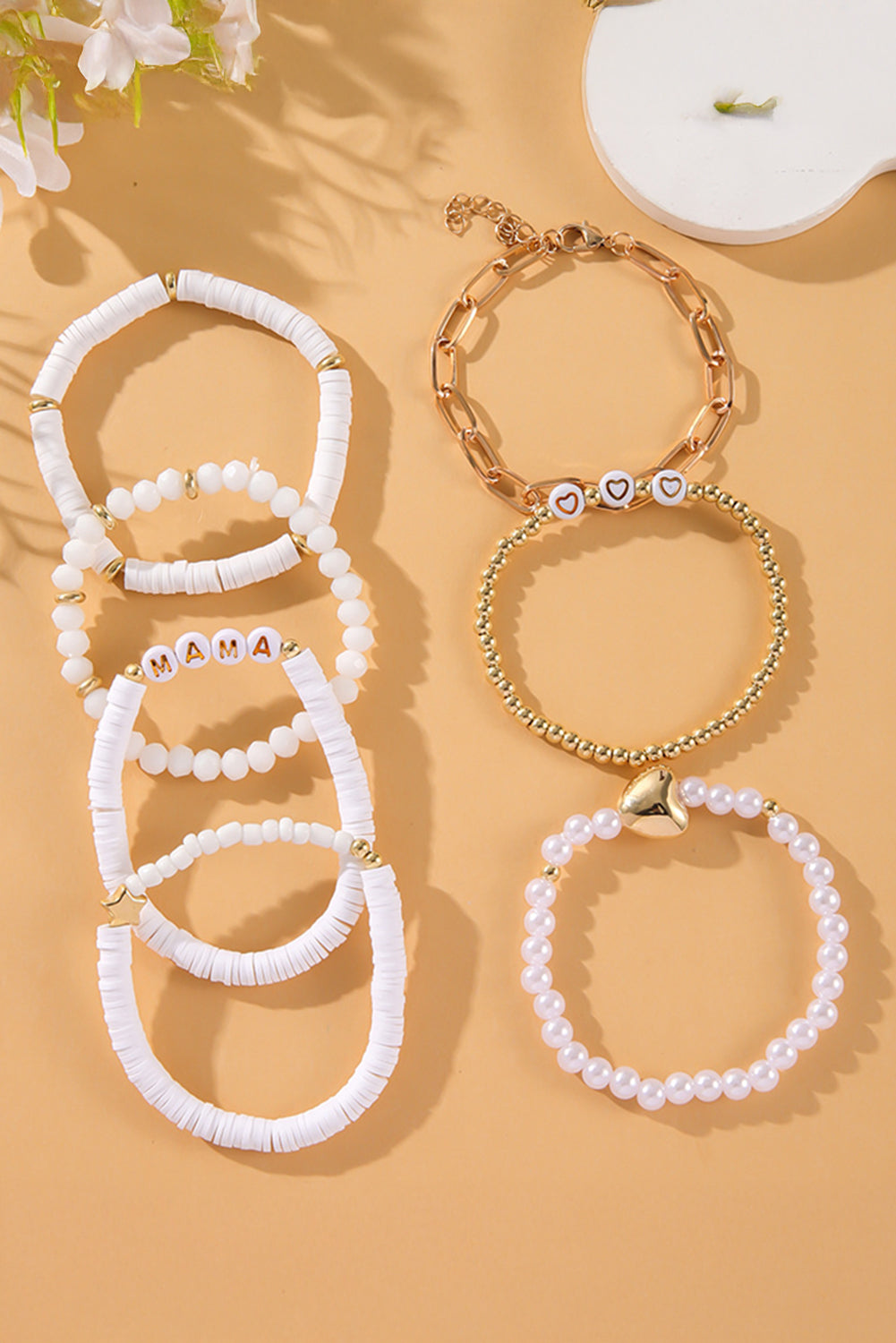 White MAMA Heart Pearl Layer Bracelet-3