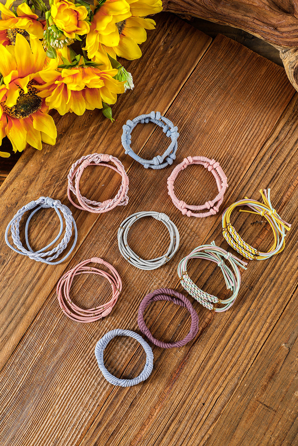 10pcs Pink Knotted Hair Ties Threaded Pear