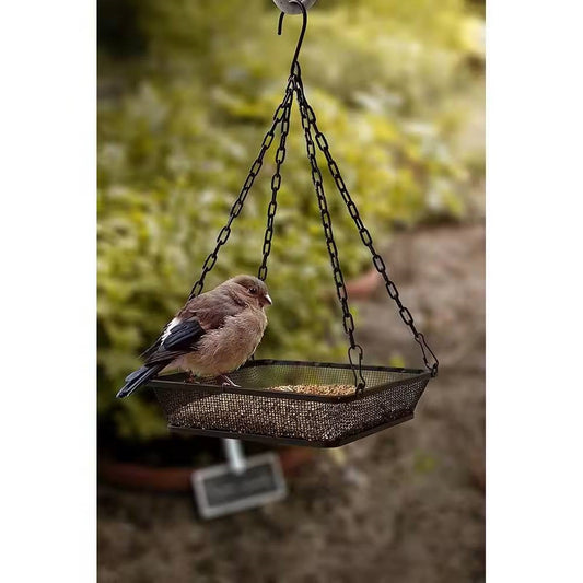 Heavy Duty Black Iron Mesh Bird Feeder Seed Tray with Easy to Hang Chain FastFurnishings