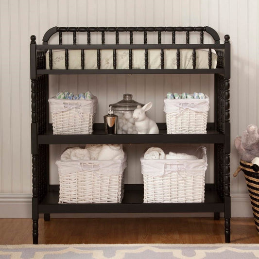 Changing Table in Black Wood Finish with 1-inch Waterproof Changing Pad FastFurnishings