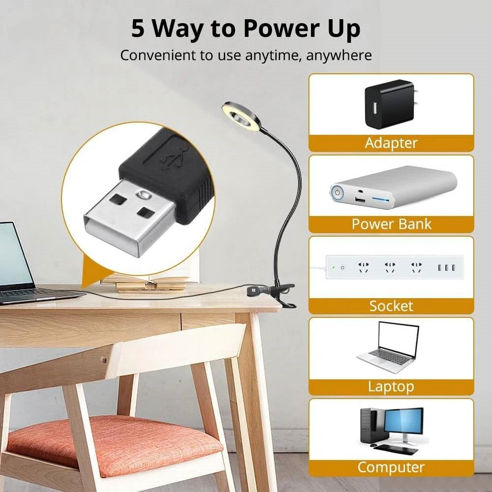 Clip-On Gooseneck Desk Lamp with LED Ring Light in Black-4