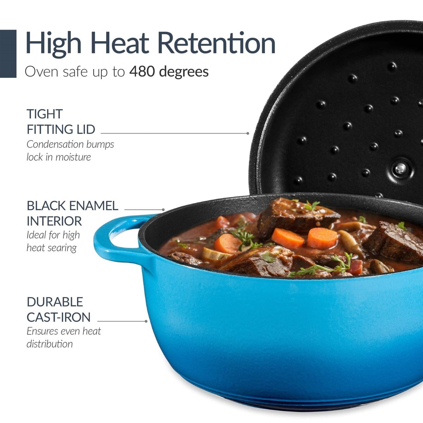 Blue 6-Piece Non-Stick Cast Iron Cookware Set - Skillet Grill Pan Dutch Oven FastFurnishings