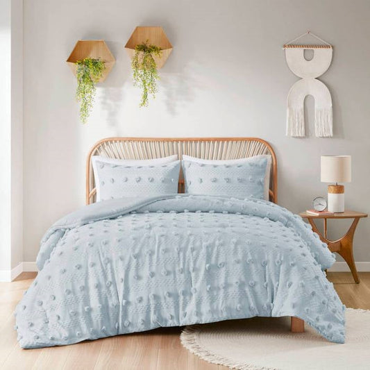 King/Cal King 3-Piece Blue Pompom Microfiber Hypoallergenic Comforter Set-1