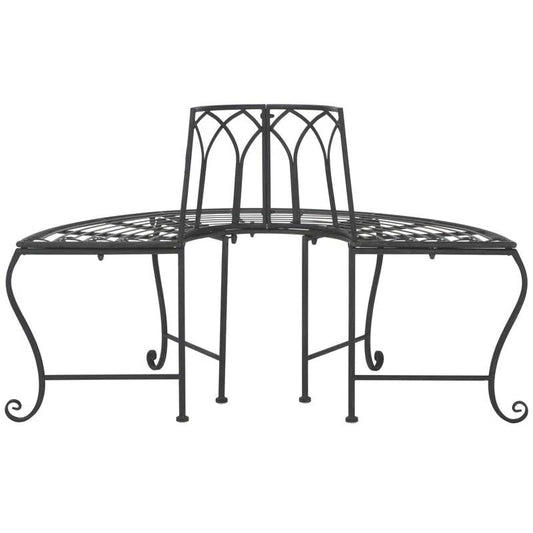 Half-Circle Outdoor Patio Garden Black Wrought Iron Tree Bench FastFurnishings
