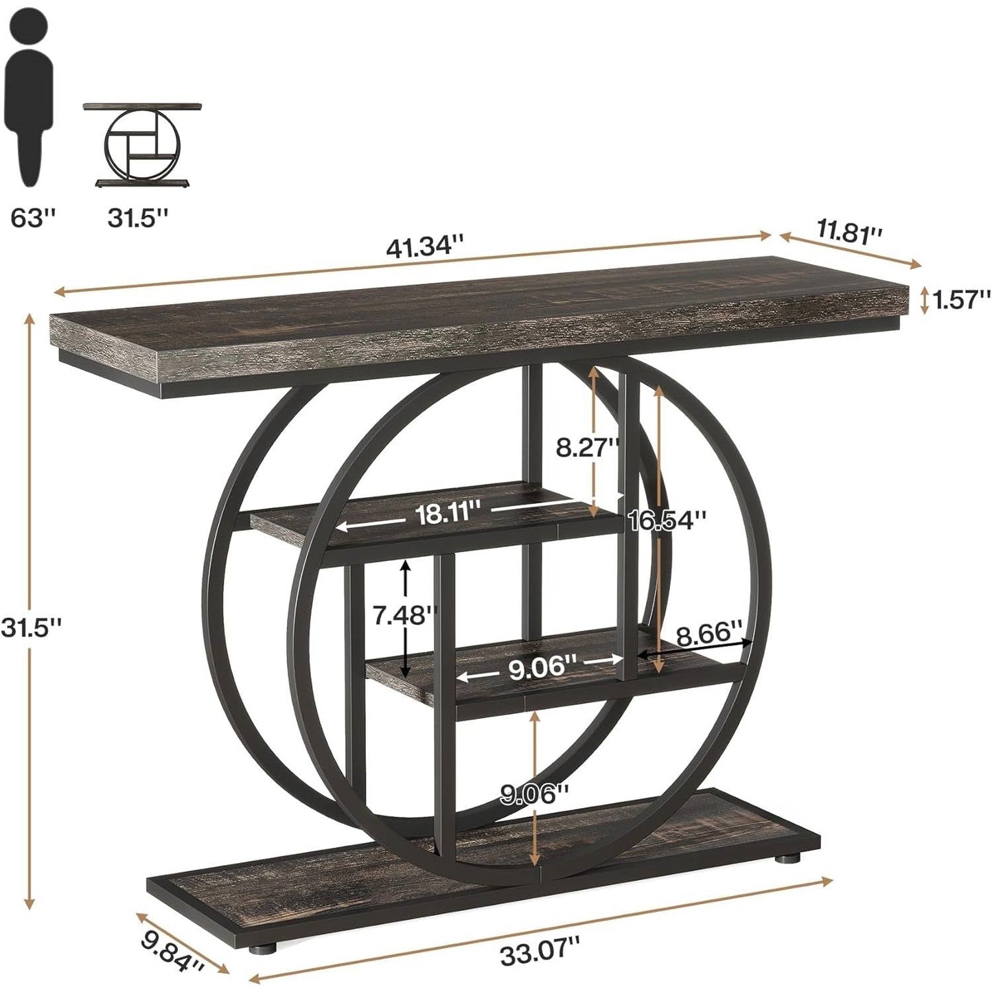 Modern 41-inch Circular Base Foyer Entryway Table with Black Wood Finish Shelves FastFurnishings