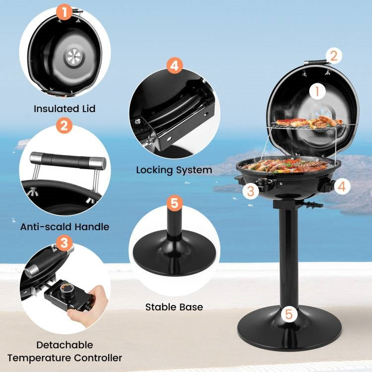 Black Double Layer Portable Electric 1600 Watt BBQ Grill FastFurnishings