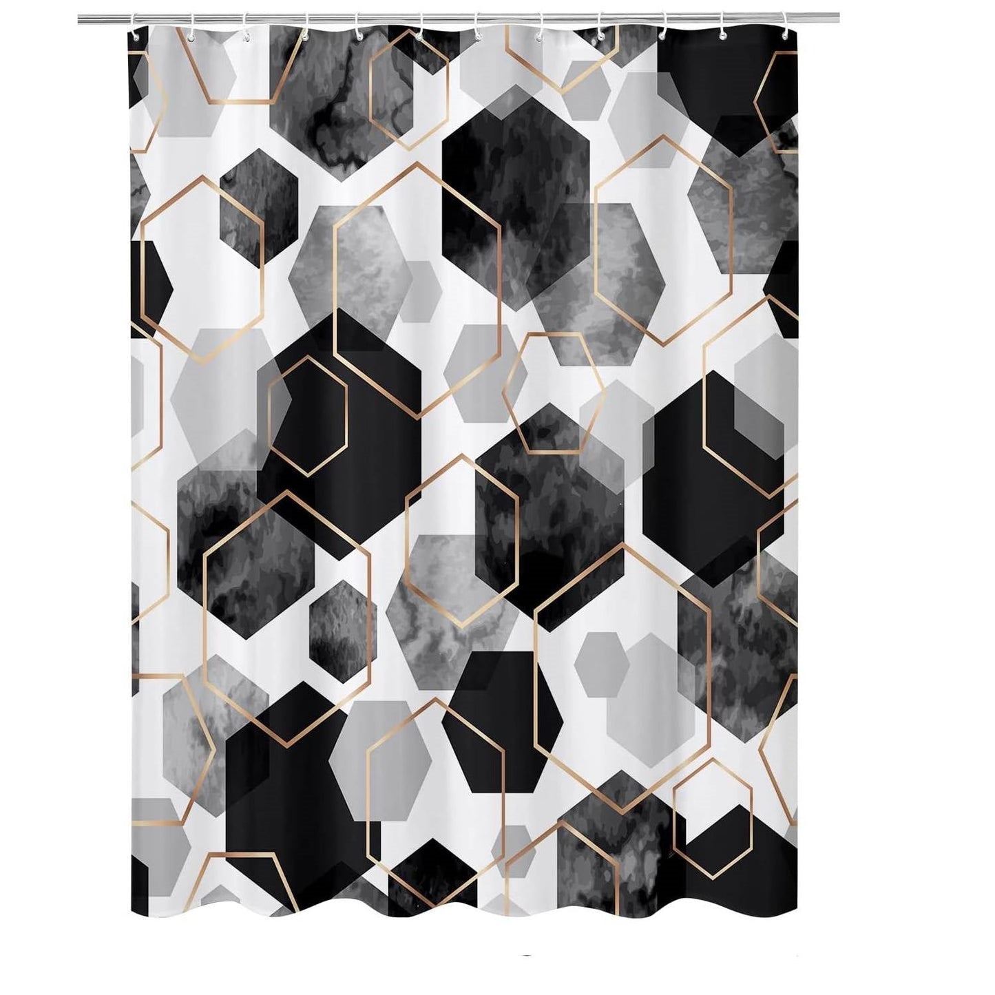 72"W x 78"H Black White Hexagonal Pattern Polyester Shower Curtain FastFurnishings