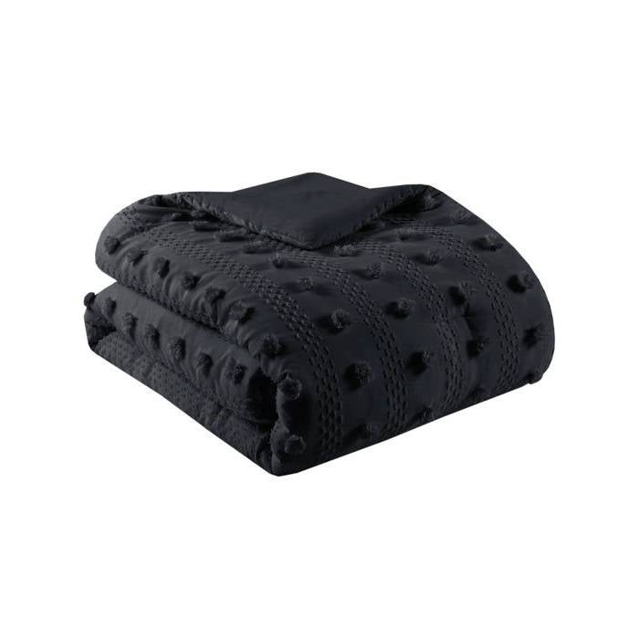 Twin/Twin XL 2 Piece Pompom Microfiber Hypoallergenic Comforter Set in Black-4