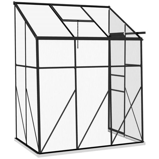 6.3 ft x 4.1 ft Outdoor Polycarbonate Lean-to Greenhouse with Black Metal Frame FastFurnishings