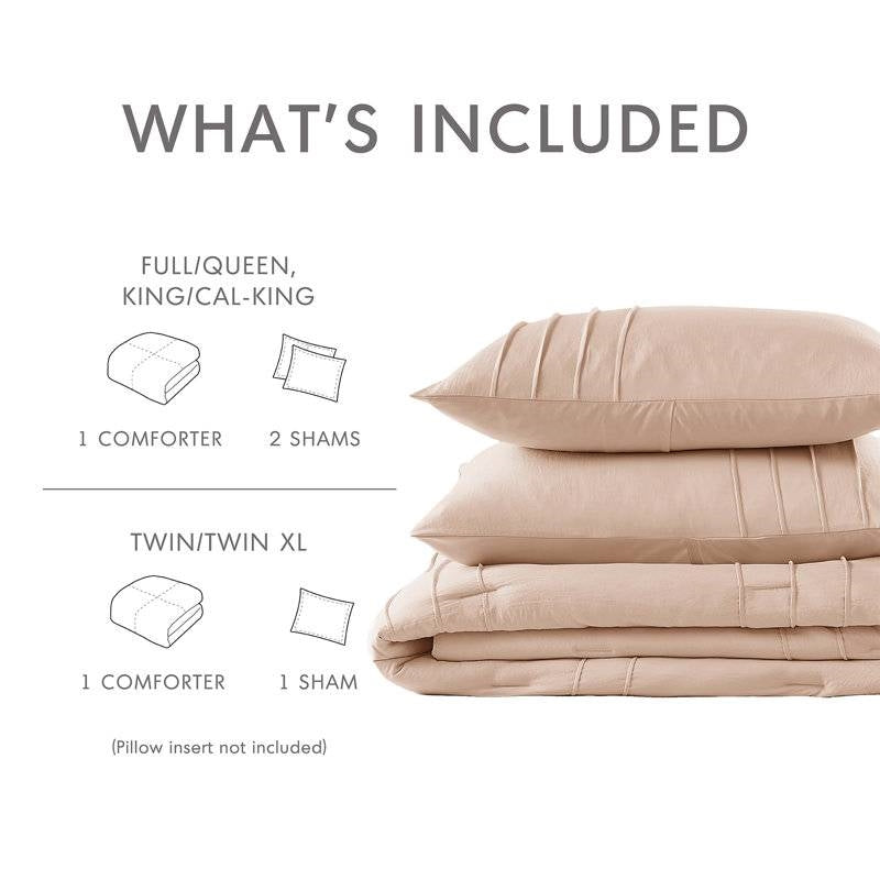 King Size Microfiber Pleated Soft Washed Comforter Set Pink Blush Color-4