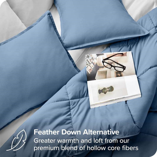 Full/Double Size All Season Super Soft Down Alternative Comforter Set Blue FastFurnishings