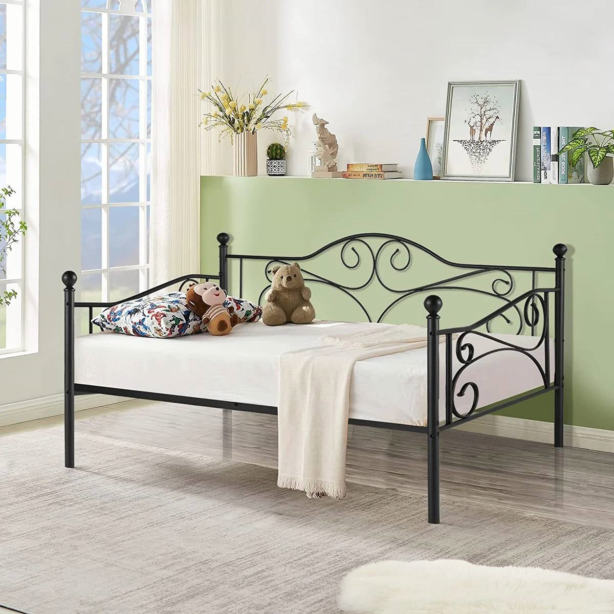 Twin size Classic Heavy Duty Steel Daybed Frame in Black Metal Finish FastFurnishings