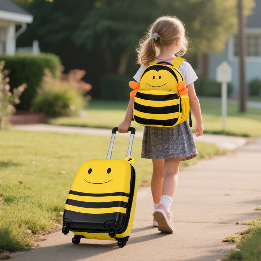 2 Pieces Kids Luggage Set on Wheels with Anti-Lose Rope and Retractable Rod-Yellow W2B